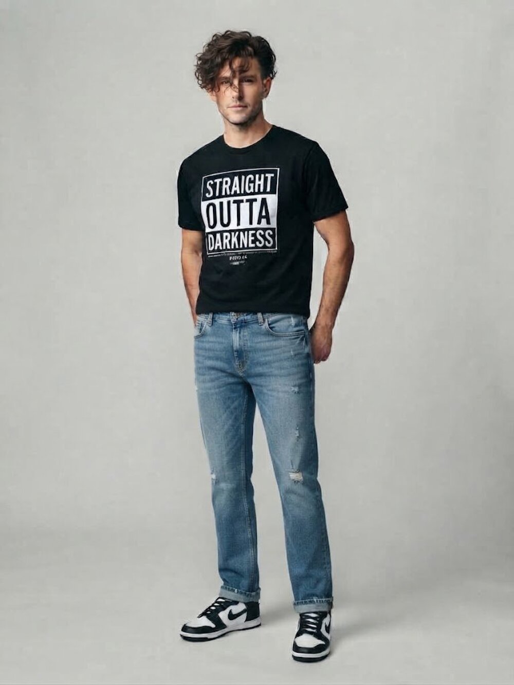 Straight Outta Darkness Christian Graphic T-Shirt Black Size L 1 Peter 2:9
